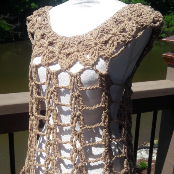 ⛱️Hand Crafted, Lace,Shirt, Crochet, Summer, Taupe - Picture 3 of 3